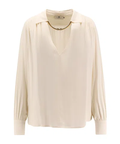 Elisabetta Franchi Jewel Detailed Georgette Blouse In Neutral