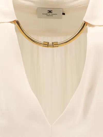 Elisabetta Franchi Jewel Detailed Georgette Blouse In Neutral
