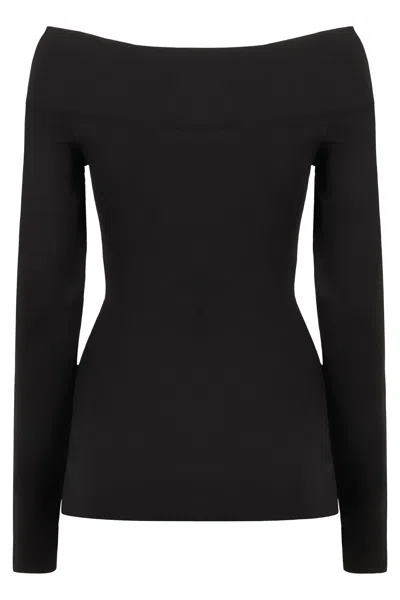 Stella Mccartney Womens Off-shoulder Long-sleeve Compact-knit Top Black In Black