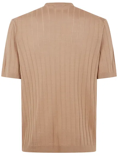 Tagliatore Ribbed Fitted T-shirt With Classic Crew Neckline In Brown