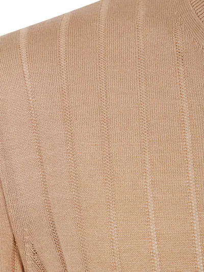 Tagliatore Ribbed Fitted T-shirt With Classic Crew Neckline In Brown