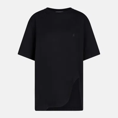 Attico Asymmetric Oversized Round Neck Short Sleeve Top In Black