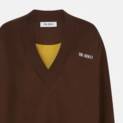 Attico Brown Cropped Sweatshirt With V Neck And Logo Lettering On The Front In Cotton Woman In Brown