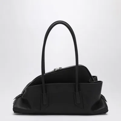 Attico 'la Passeggiata Small' Black Shoulder Bag With Tubular Handles And Impressed Logo On The Front In Black