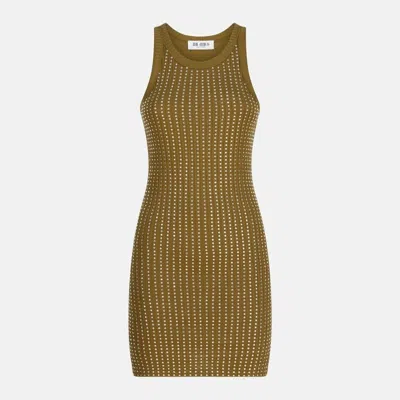 Attico Military Green Mini Dress With Rhinestones In Brown