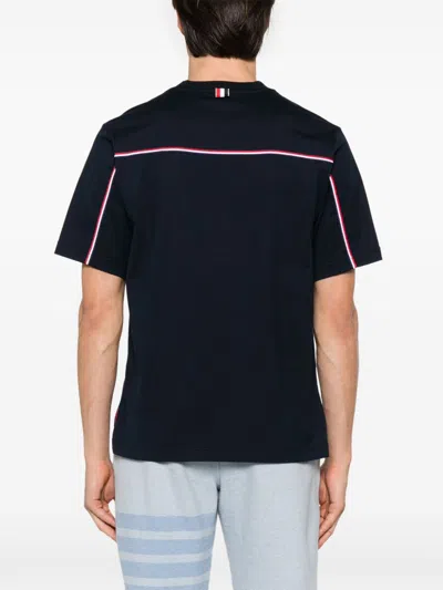 Thom Browne Blue T-shirt With Logo Patch In Stretch Wool Man In Blue