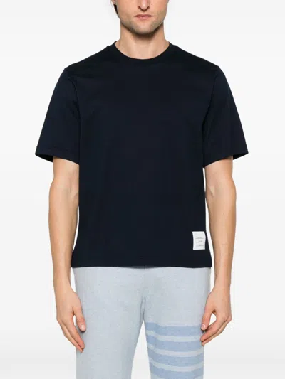 Thom Browne Blue T-shirt With Logo Patch In Stretch Wool Man In Blue