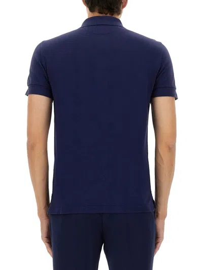 Tom Ford Blue Polo T-shirt With Embroidered Tone On Tone Logo In Cotton Man