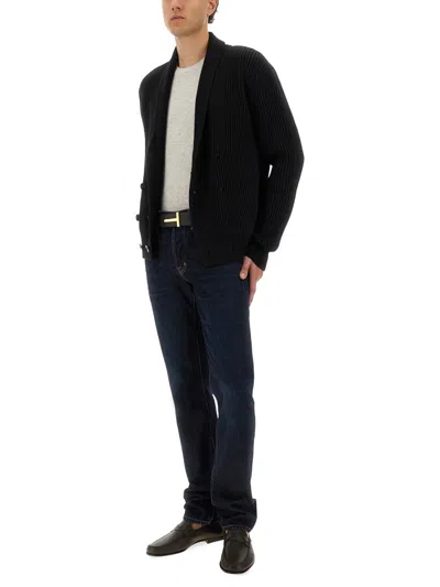 Tom Ford Double-breasted Ribbed Knit Cardigan In Black