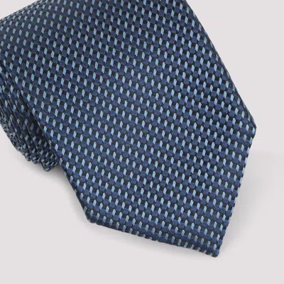 Tom Ford Silk Tie With Textured Pattern In Blue