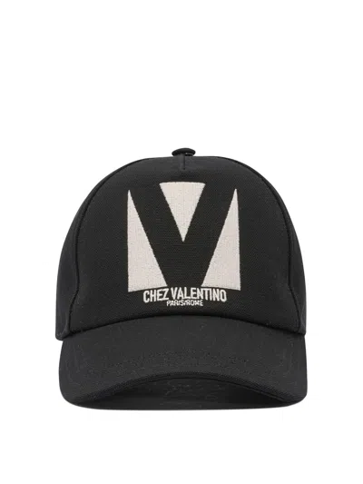 Valentino Cotton Baseball Cap With Embroidery And Curved Brim In Black