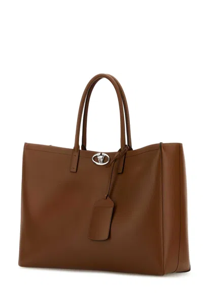 Valentino Brown Leather Vlogo Shopping Bag