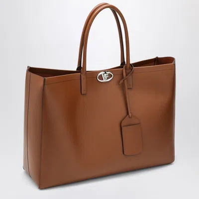 Valentino Brown Leather Vlogo Shopping Bag