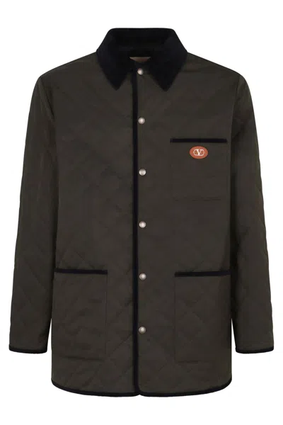 Valentino Garavani Olive Quilted Jacket With Vlogo Patch