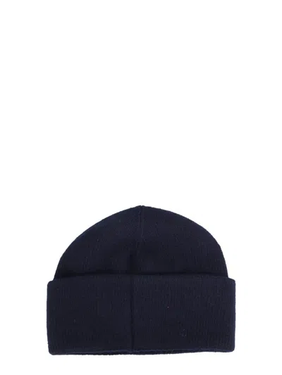 Woolrich Logo-patch Knitted Beanie In Blue