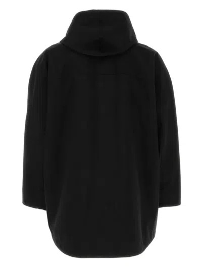 Wooyoungmi Nylon Windbreaker With Hood And Drawstring Hem In Black
