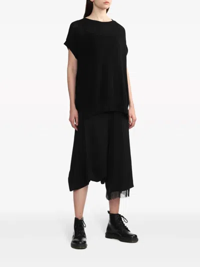 Y's Ruched-detailing Cotton-blend Top In Black
