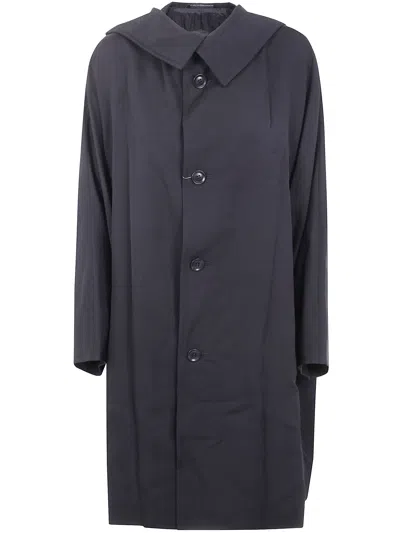 Y's Hooded Button Single-breasted Coat In Gray