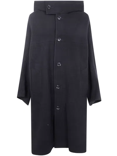Y's Hooded Button-down Wool Coat In Gray