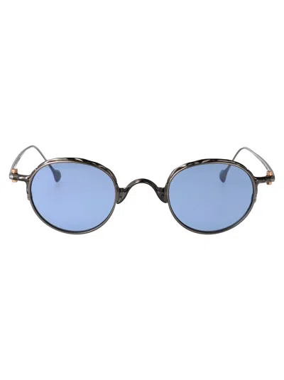 Yohji Yamamoto Dark Gun Brushed Metal Sunglasses In Blue