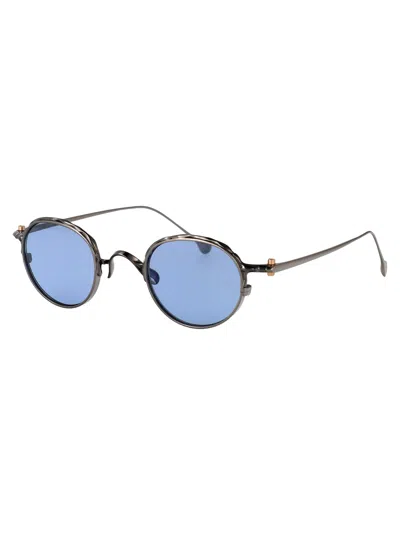Yohji Yamamoto Dark Gun Brushed Metal Sunglasses In Blue