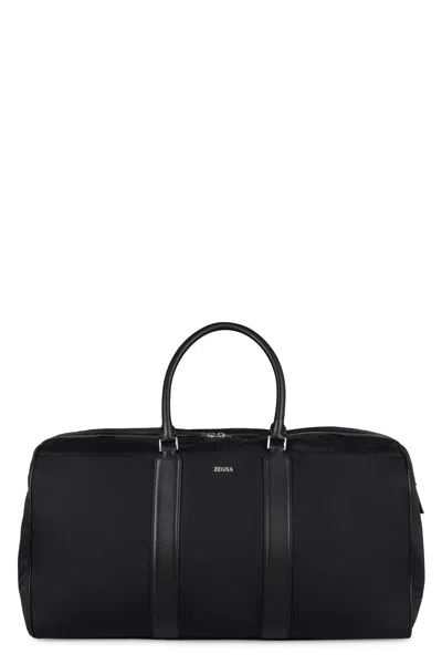 Zegna Leather-trimmed Nylon Holdall In Black