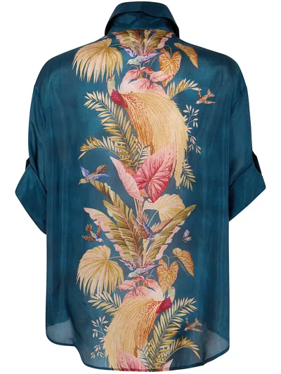 Zimmermann Womens Dark Blue Palm Floral Ascension Relaxed-fit Silk Shirt Xs In Blue