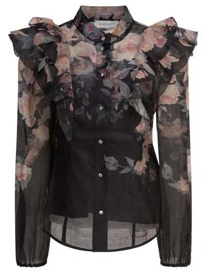 Zimmermann Crush Frill Sleeve Floral Blouse