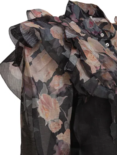 Zimmermann Crush Frill Sleeve Floral Blouse