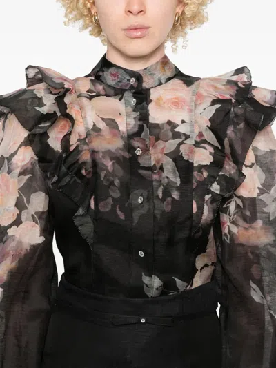 Zimmermann Crush Frill Sleeve Floral Blouse