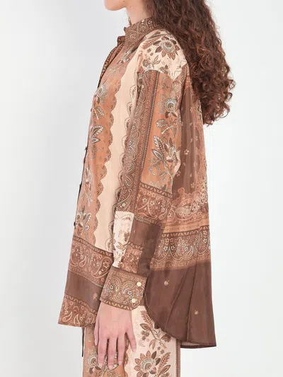 Zimmermann Lucky Printed Silk Shirt In Brown