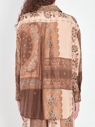 Zimmermann Lucky Printed Silk Shirt In Brown