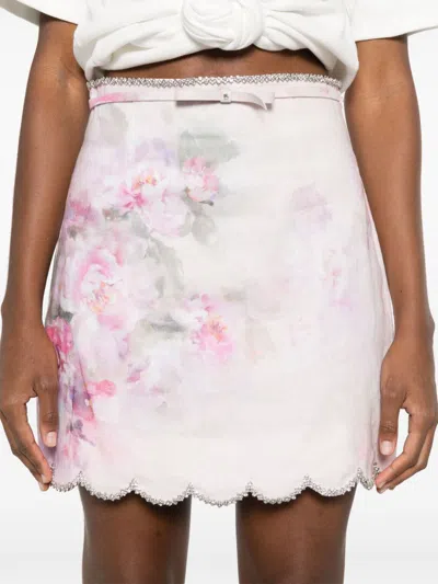 Zimmermann Crush Scalloped Floral Mini Skirt