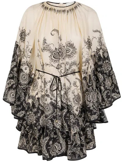 Zimmermann Rhiannon Long Sleeve Silk Habutai Lantern Minidress