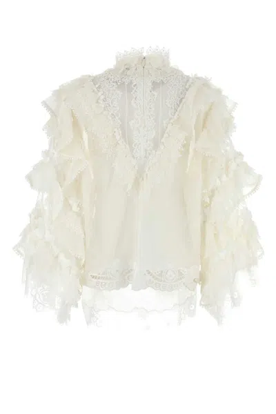 Zimmermann White Linen Blend Crush Blouse