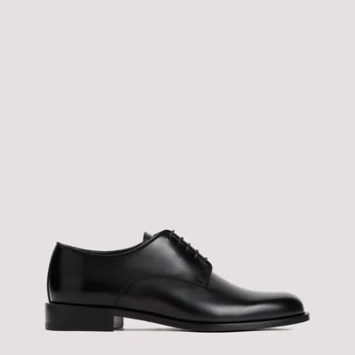 Giorgio Armani Almond Toe Lace-up Leather Shoes In Black