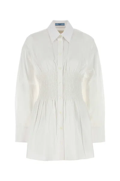 Prada Camicia In Popeline Bianco Donna In Multi