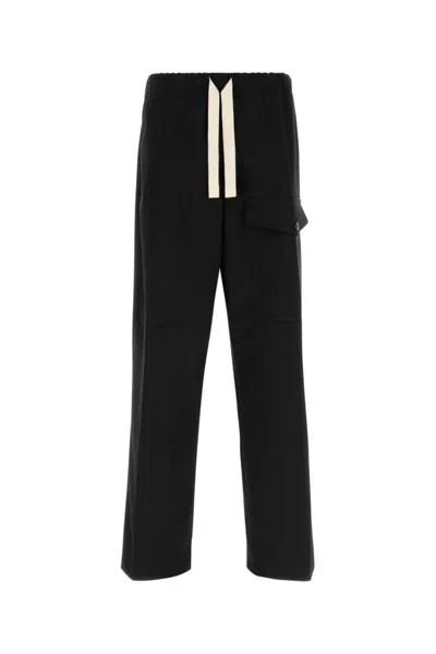Dries Van Noten Wide Leg Wool Pant With Elastic Waistband In Black