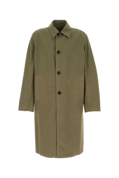 Dries Van Noten Cotton Trench Coat With Front Pockets And Long Sleeves In Green