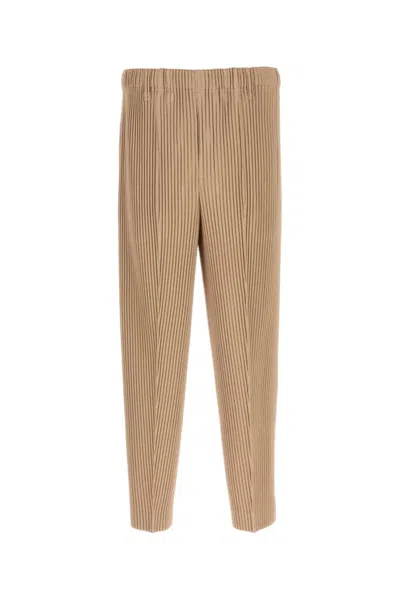 Issey Miyake Beige Antiqued Polyester Pant In Brown
