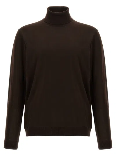 Roberto Collina Ribbed Turtleneck Sweater Long Sleeves In Brown