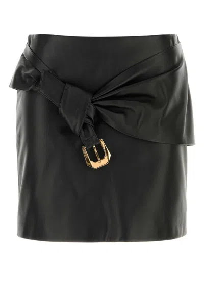 Versace Short Leather Skirt With Belt And Buckle In Black