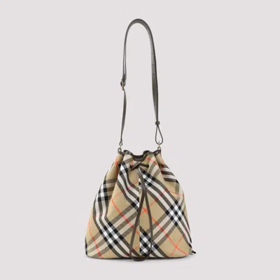 Burberry Small Bucket With Shoulder Strap Check In Brown