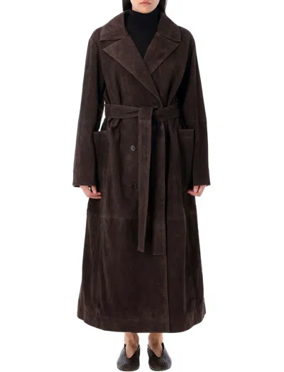 Rohe Belted Suede Coat In Brown