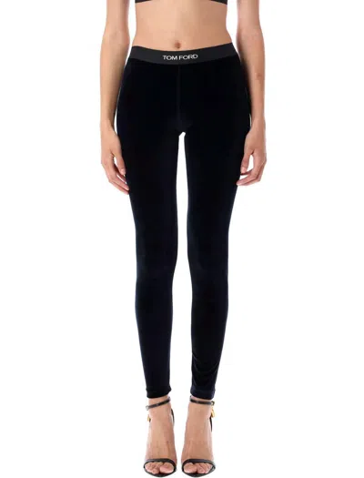 Tom Ford Stretch Lustrous Velour Signature Leggings Trousers Black In Black