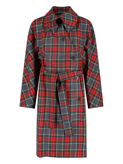 Vivienne Westwood Wool Coat Belted Waist Checkered Pattern In Multi