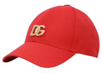 Pre-owned Dolce & Gabbana Men's  Cotton Dg Patch Baseball Cap In Red