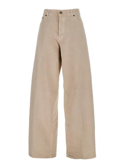 Haikure Beige Five Pocket Jeans With Logo Patch On The Back