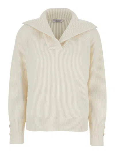 Brunello Cucinelli Long-sleeved Sweater In Neutral