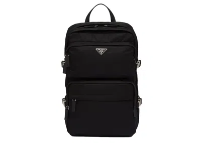 Pre-owned Prada Renylon And Saffiano Leather Backpack In Black